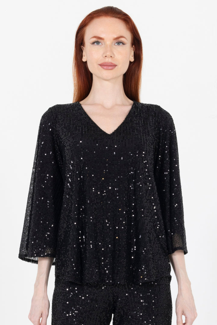 Aldi Sequin Flare Sleeve V Neck Top