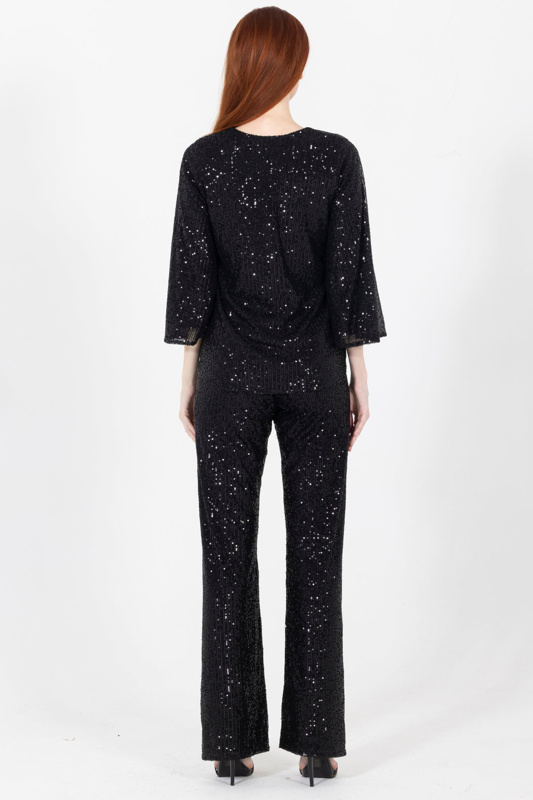 Aldi Sequin Flare Sleeve V Neck Top