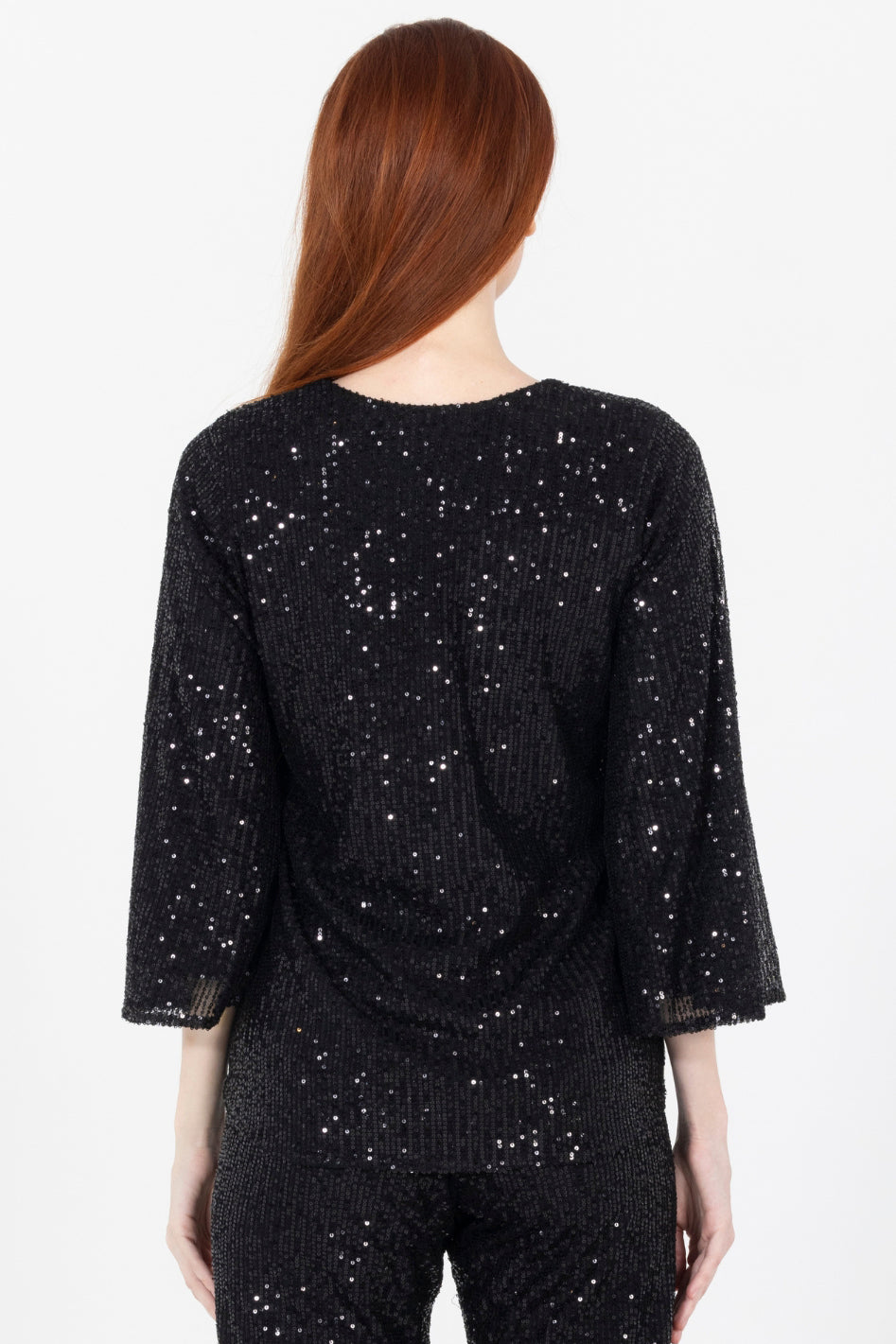 Aldi Sequin Flare Sleeve V Neck Top
