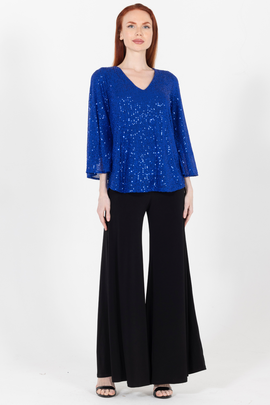 Aldi Sequin Flare Sleeve V Neck Top