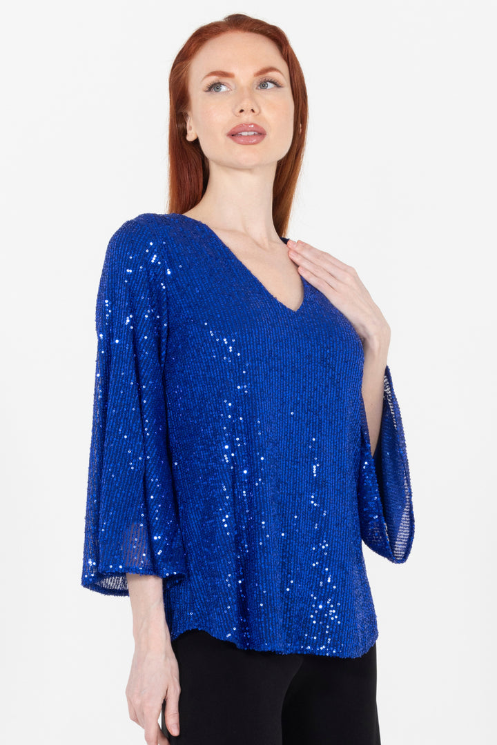 Aldi Sequin Flare Sleeve V Neck Top