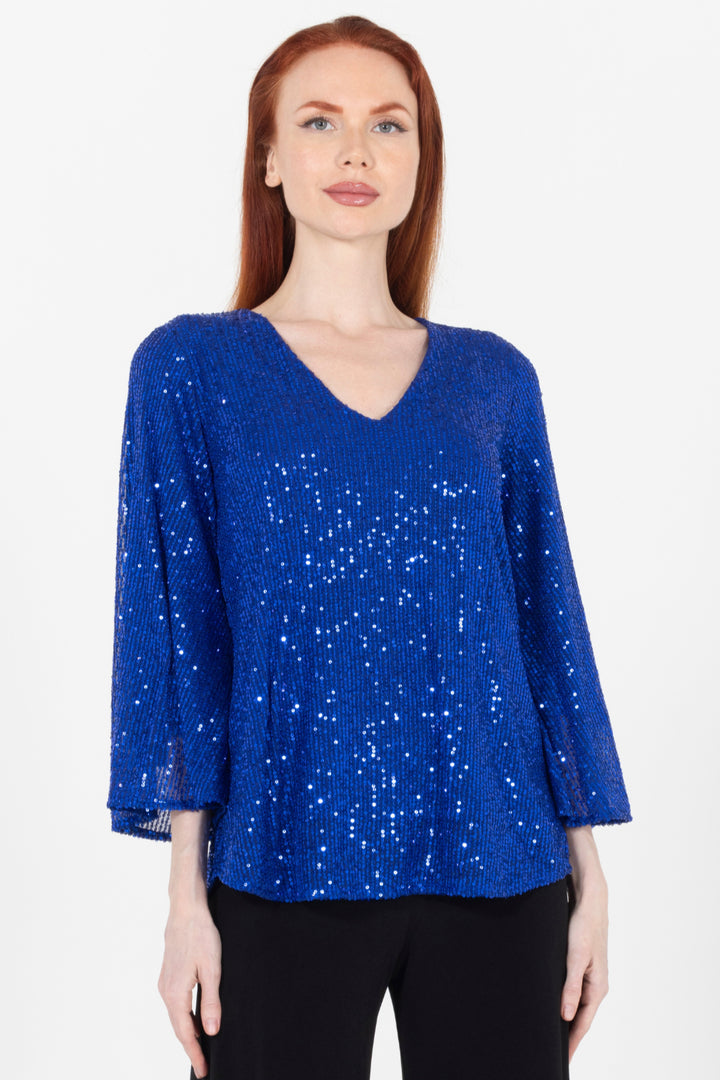 Aldi Sequin Flare Sleeve V Neck Top
