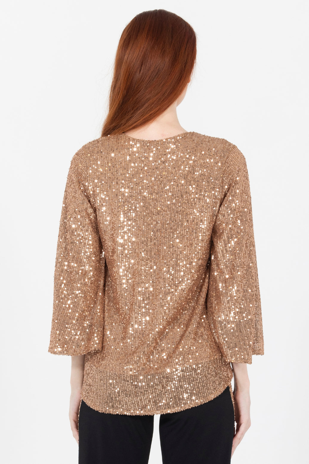 Aldi Sequin Flare Sleeve V Neck Top