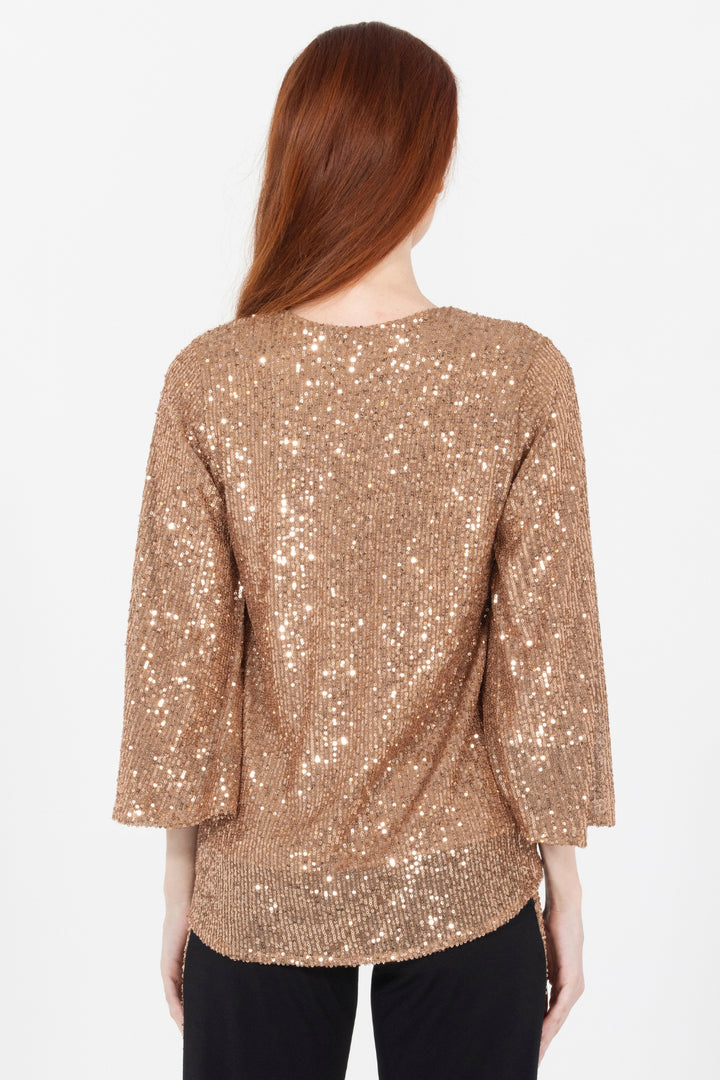 Aldi Sequin Flare Sleeve V Neck Top