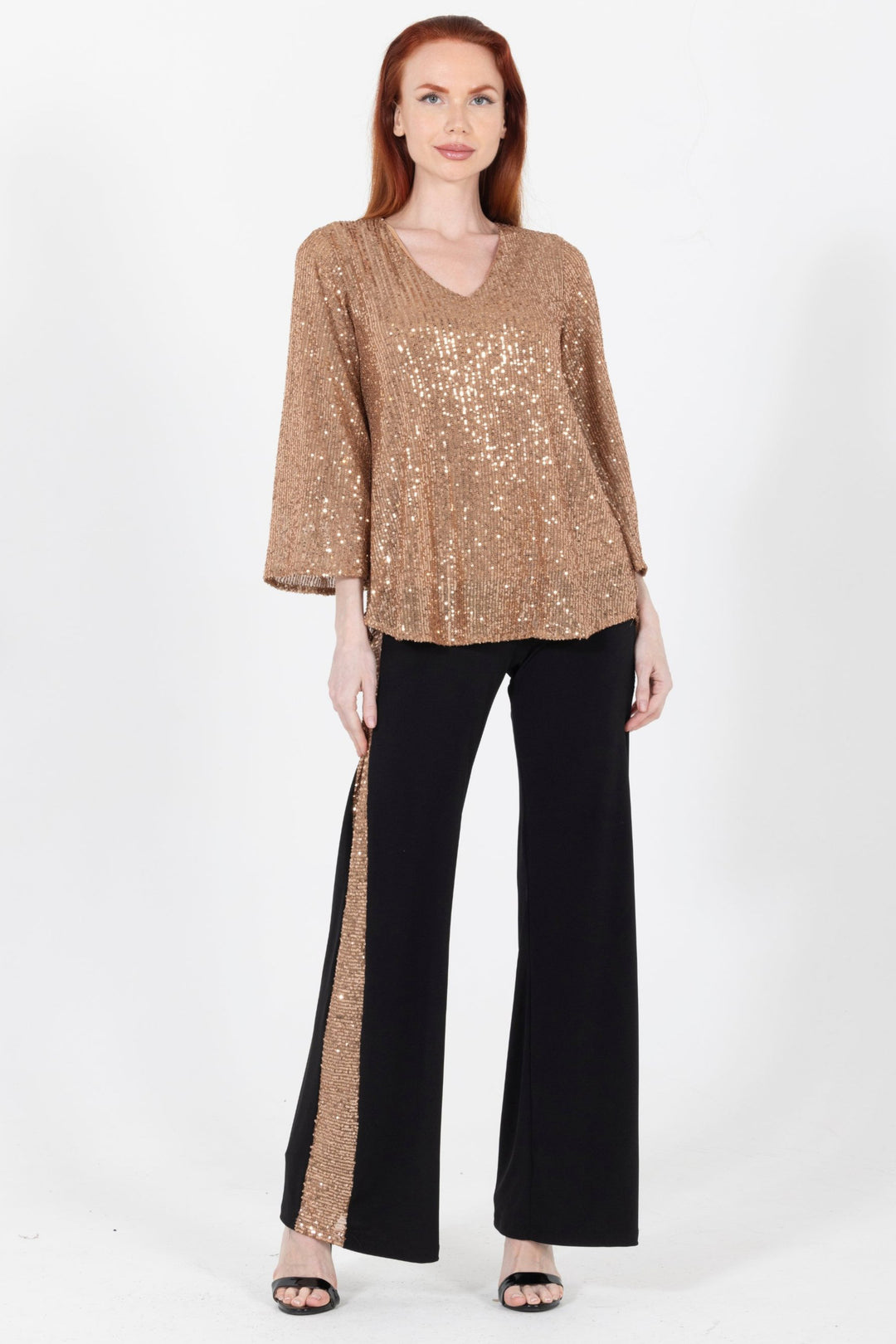Aldi Sequin Flare Sleeve V Neck Top