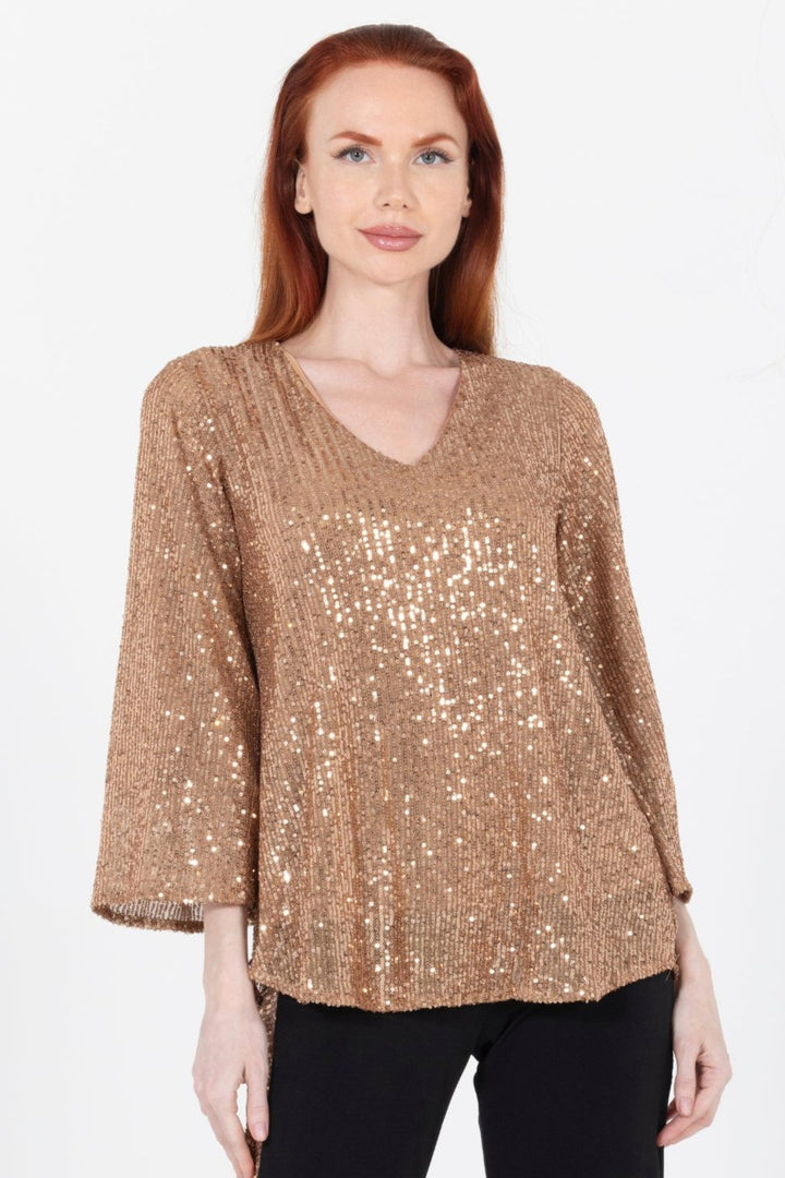 Aldi Sequin Flare Sleeve V Neck Top