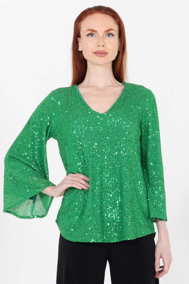 Aldi Sequin Flare Sleeve V Neck Top