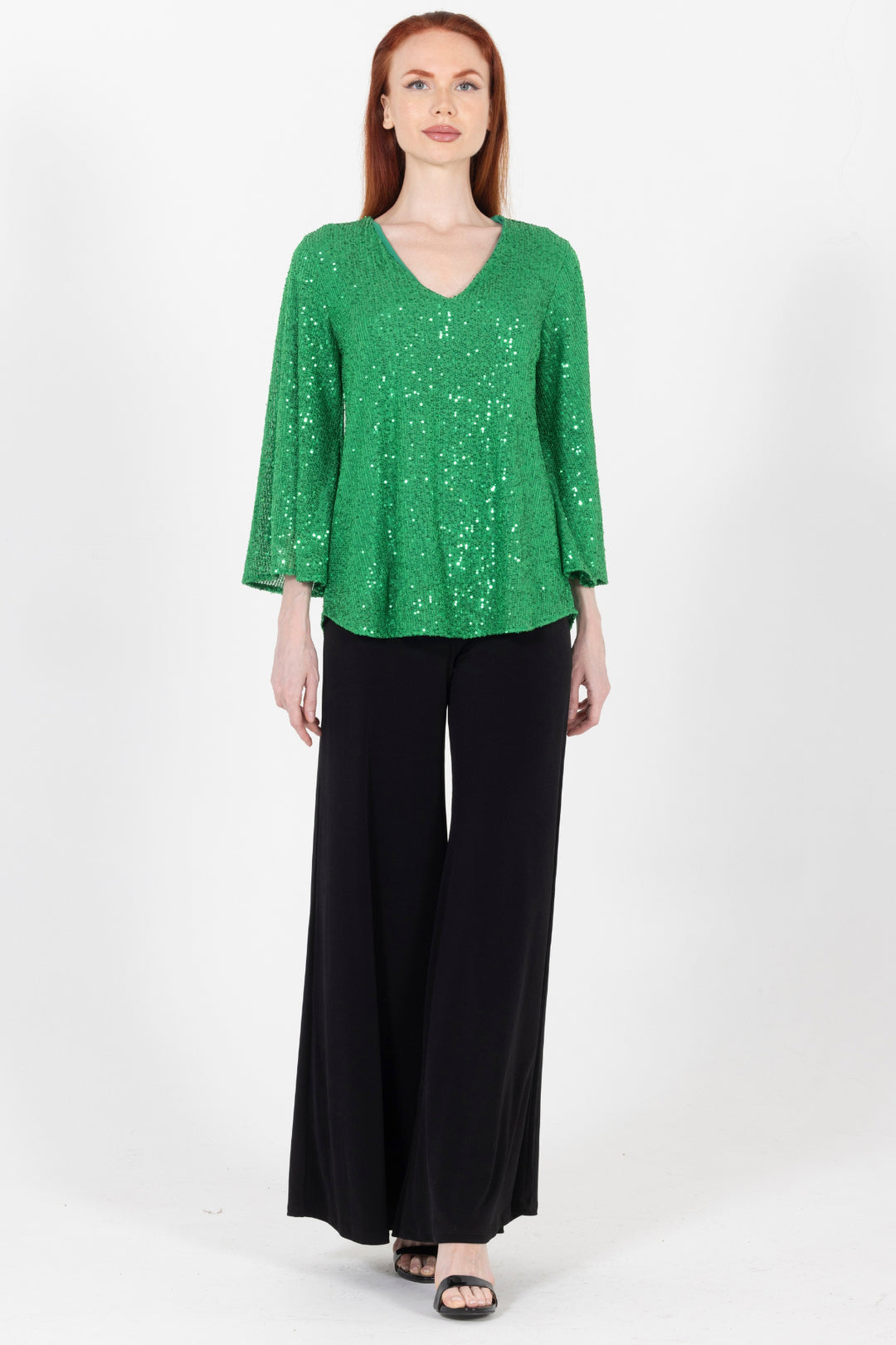 Aldi Sequin Flare Sleeve V Neck Top