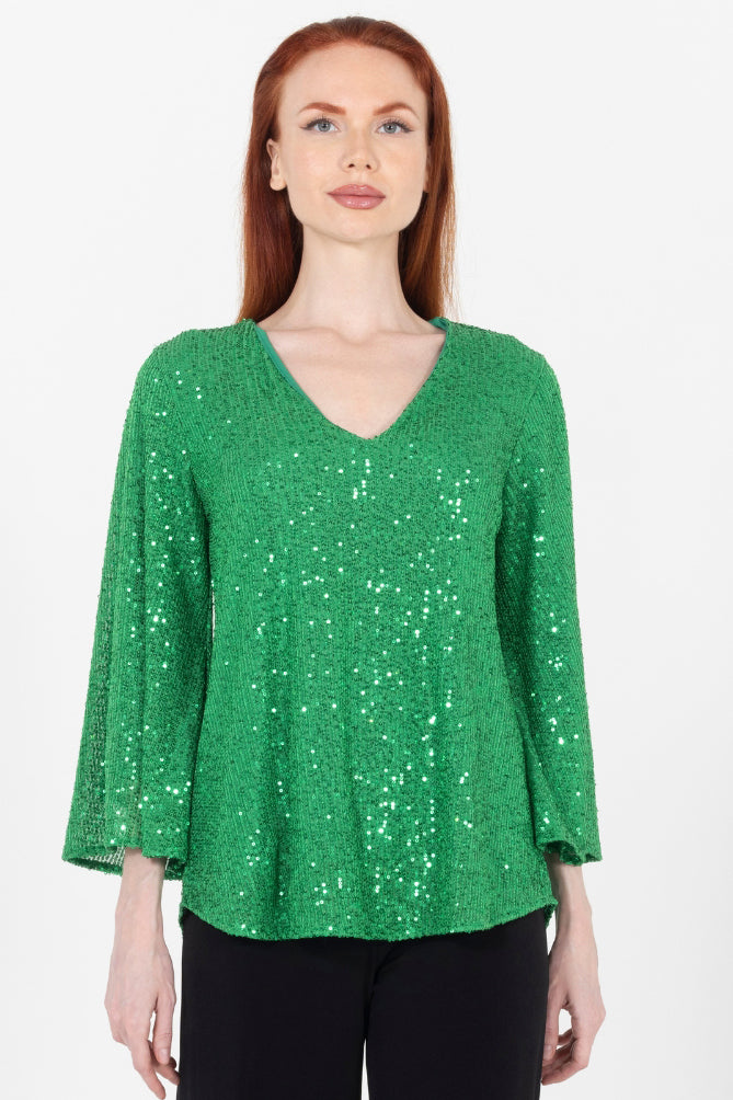 Aldi Sequin Flare Sleeve V Neck Top