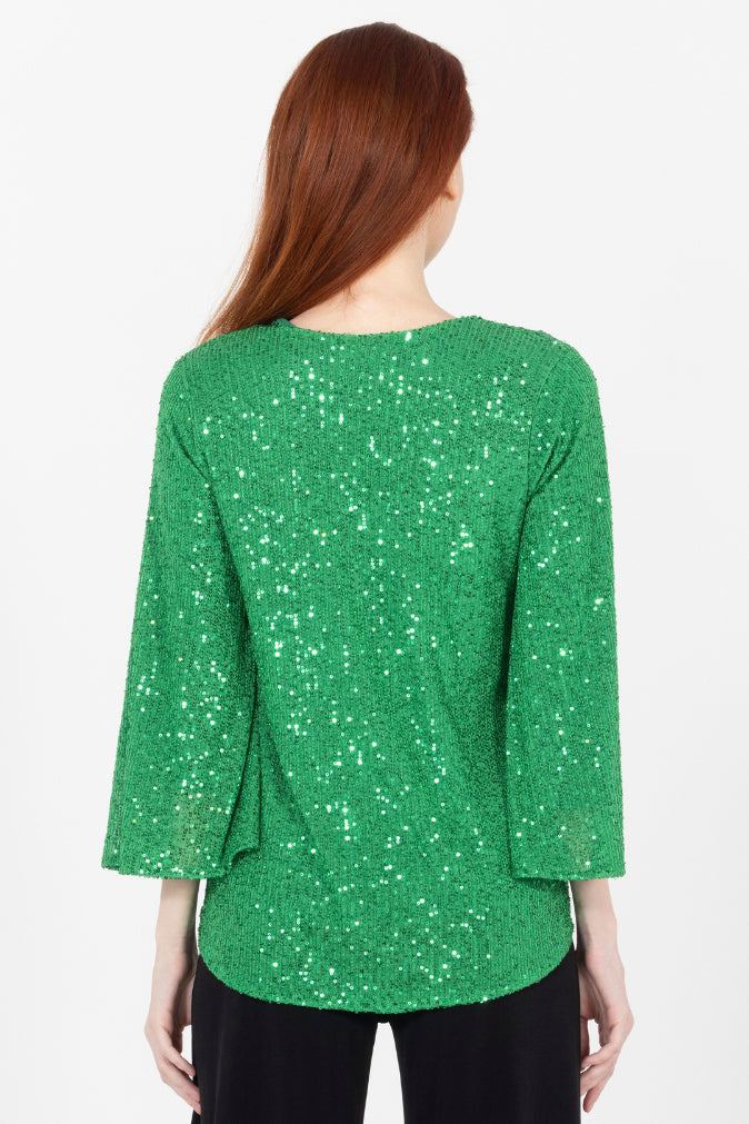 Aldi Sequin Flare Sleeve V Neck Top