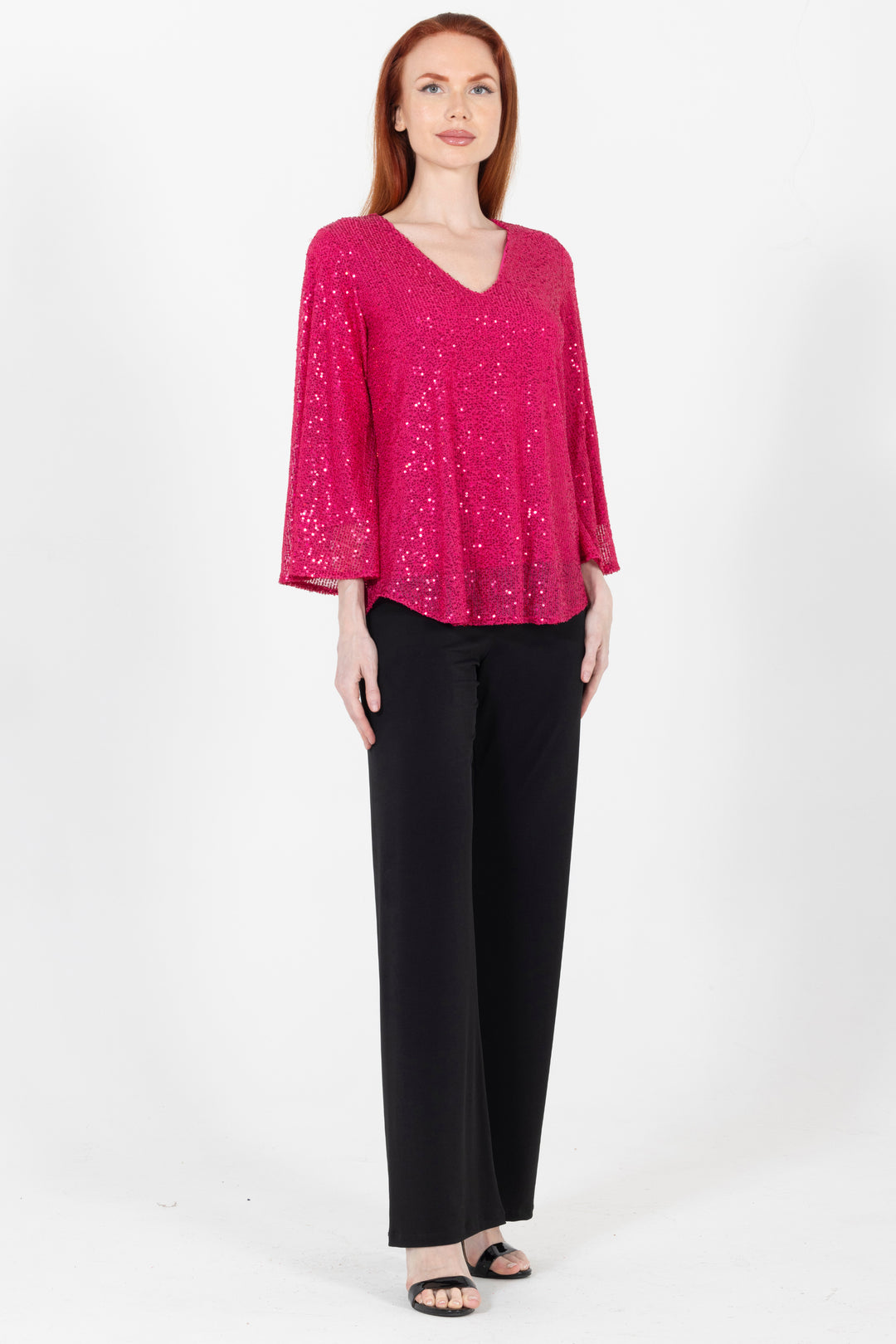 Aldi Sequin Flare Sleeve V Neck Top