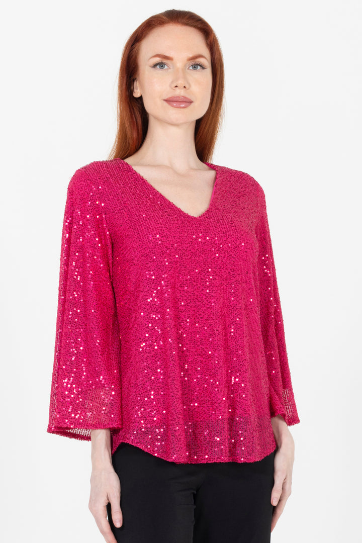 Aldi Sequin Flare Sleeve V Neck Top