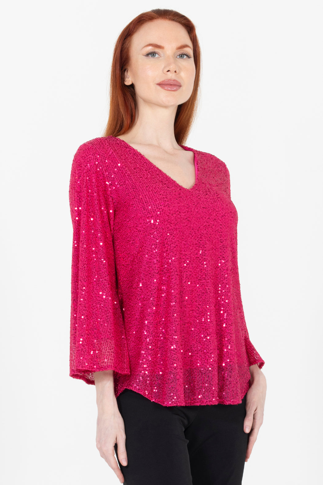 Aldi Sequin Flare Sleeve V Neck Top
