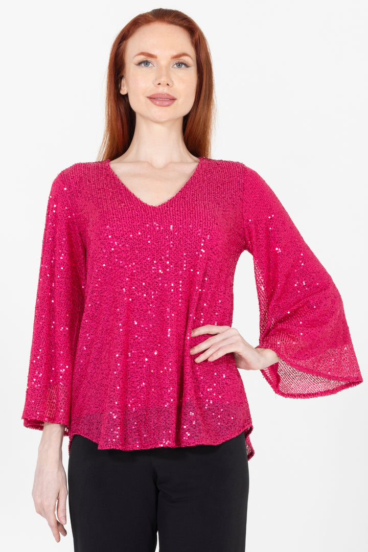 Aldi Sequin Flare Sleeve V Neck Top