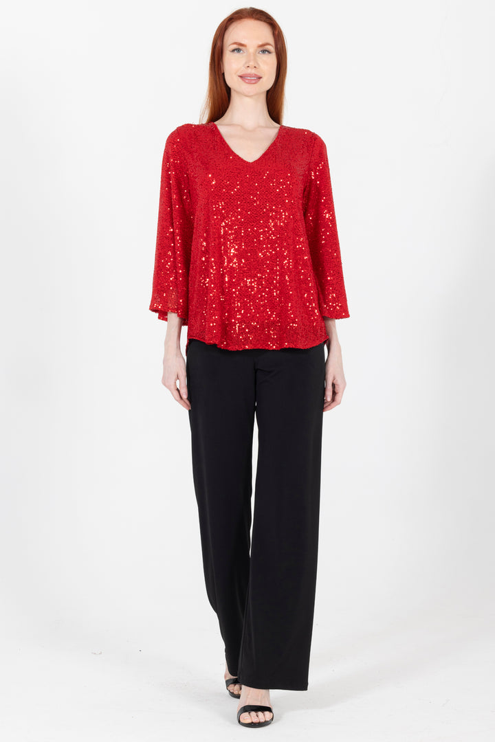Aldi Sequin Flare Sleeve V Neck Top