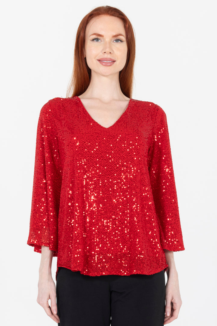Aldi Sequin Flare Sleeve V Neck Top