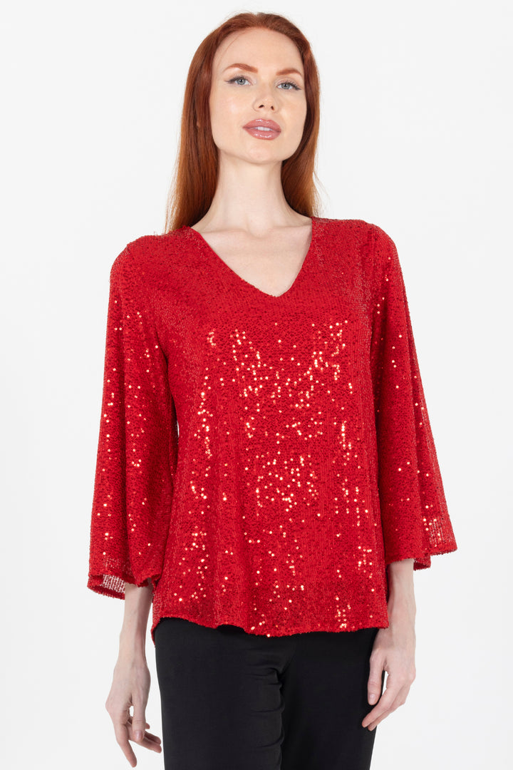 Aldi Sequin Flare Sleeve V Neck Top