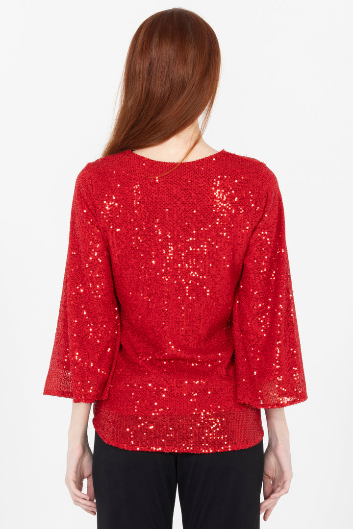 Aldi Sequin Flare Sleeve V Neck Top