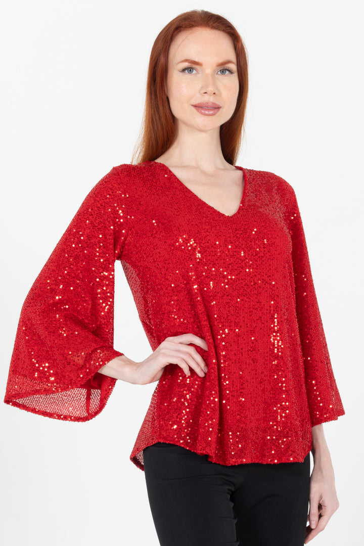 Aldi Sequin Flare Sleeve V Neck Top