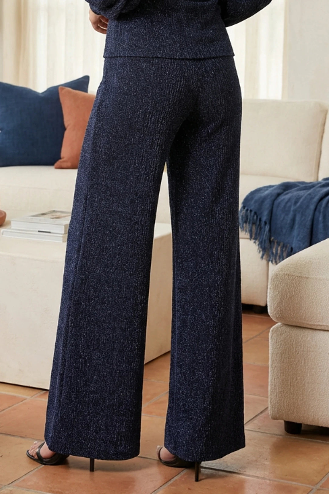 Back view showing drape and waist of Midnight Pant.