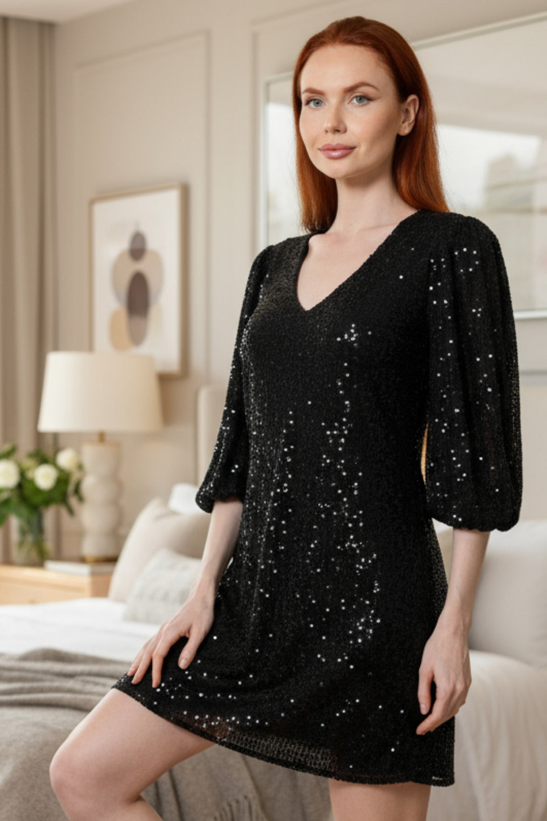 Divine Sequin V Neck Mini Dress | Julian Chang