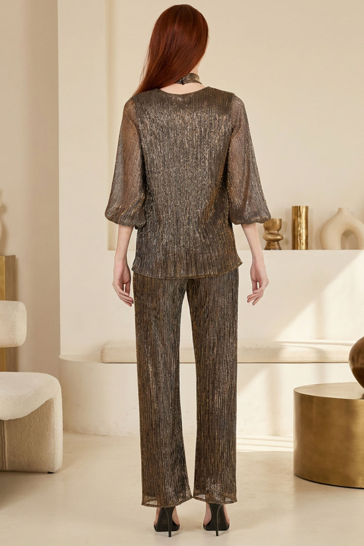 Audi Metallic Pleated Evening Top back view in Supreme.