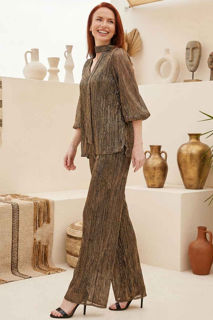 Edi Metallic Pleated Evening Pant Side view in Supreme fabric.
