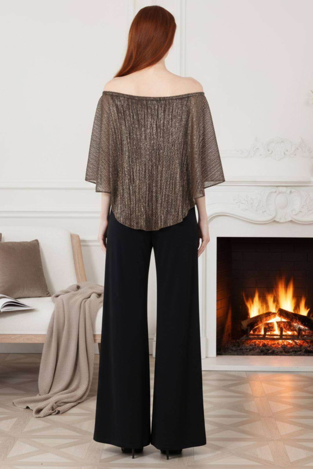 New Supreme Metallic Off the Shoulder Wide Leg Jumpsuit - Julian Chang