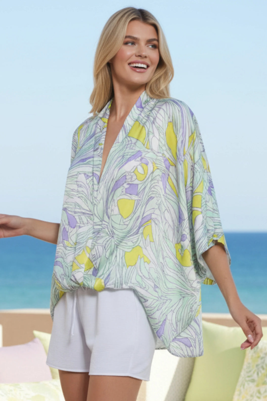 Teo Draped Crossover Printed Resort Top | Julian Chang