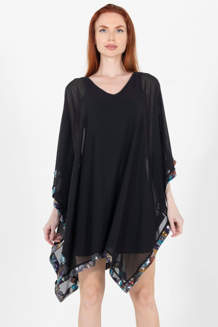 Julie Printed Luxe Trim V Neck Evening Dress