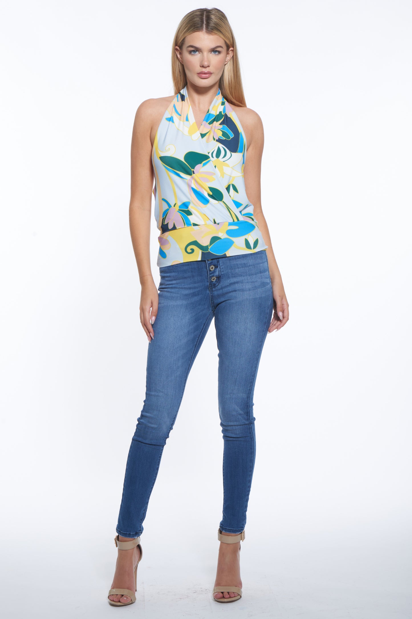 Topaz Floral Halter Wrap Top