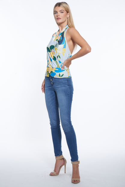 Topaz Floral Halter Wrap Top