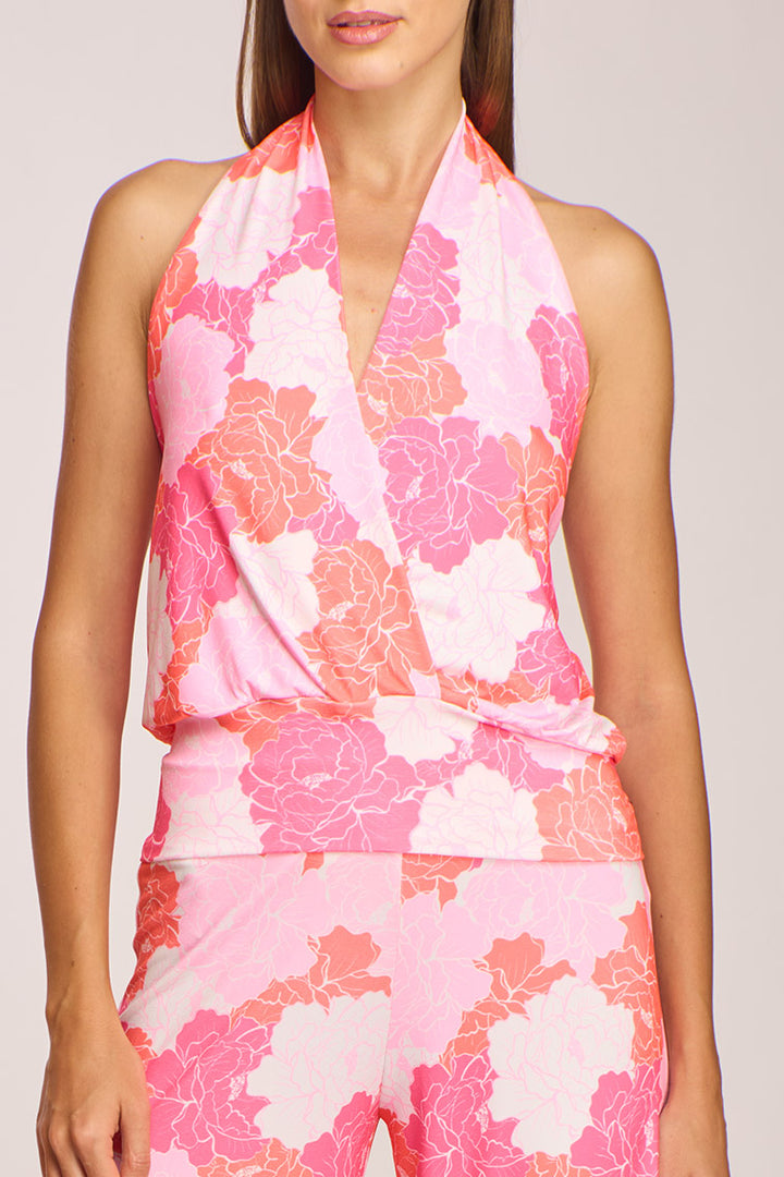 Topaz Top fabric close up showing vibrant Positano print texture.