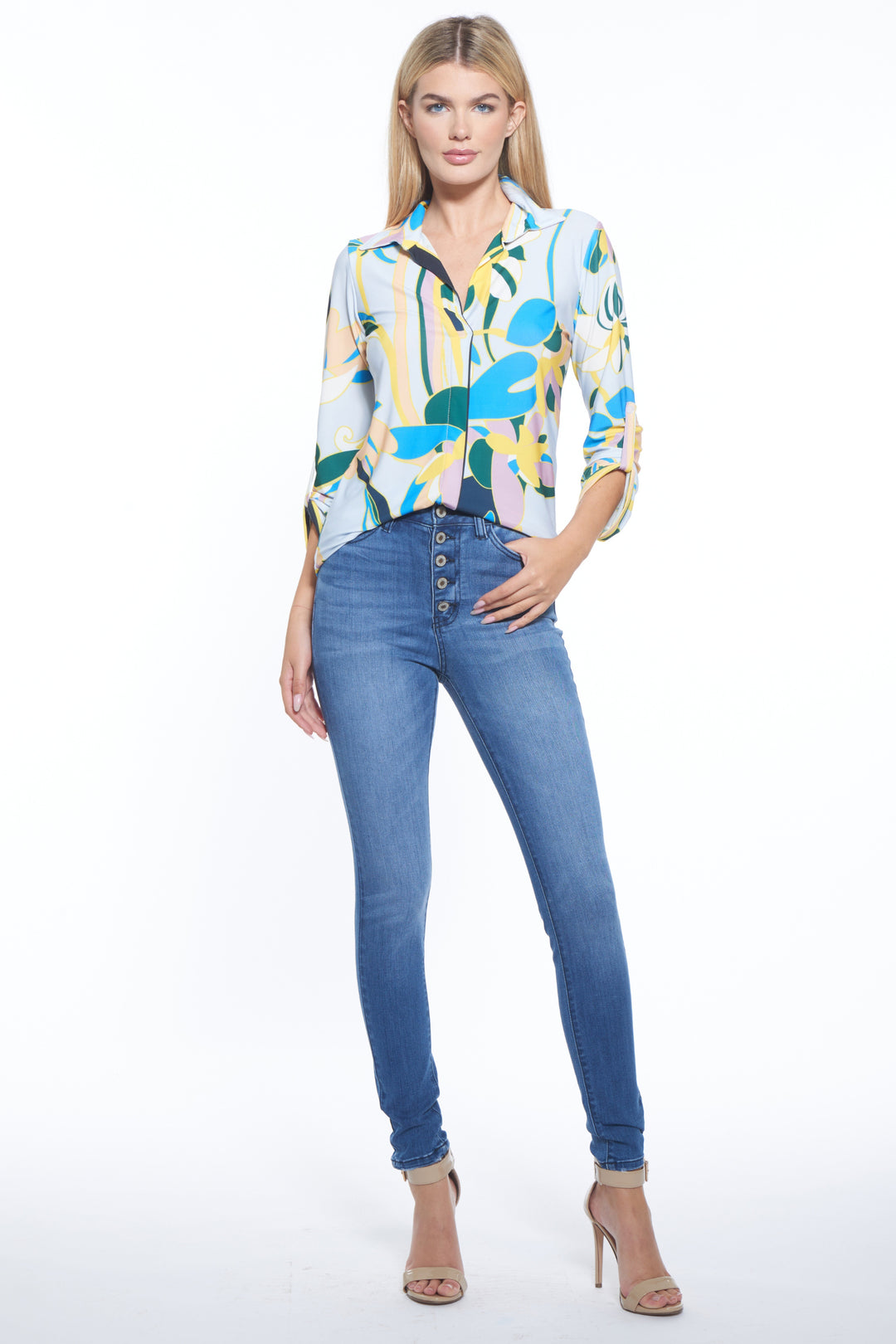 Spike V-Neck Print Top