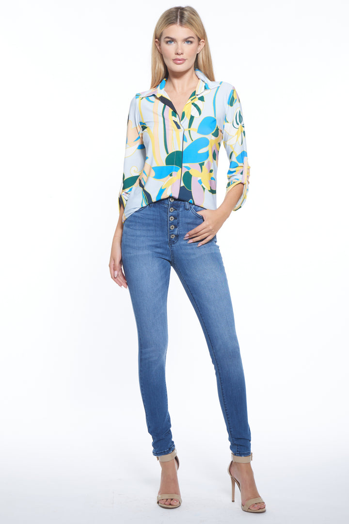 Spike V-Neck Print Top