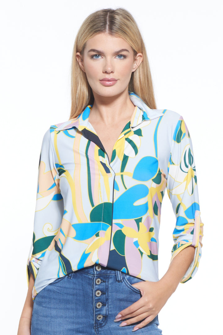 Spike V-Neck Print Top
