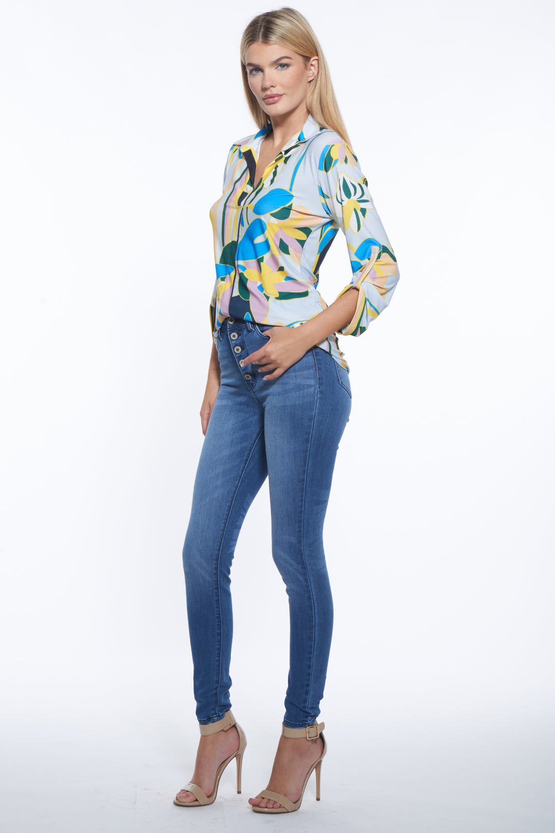 Spike V-Neck Print Top