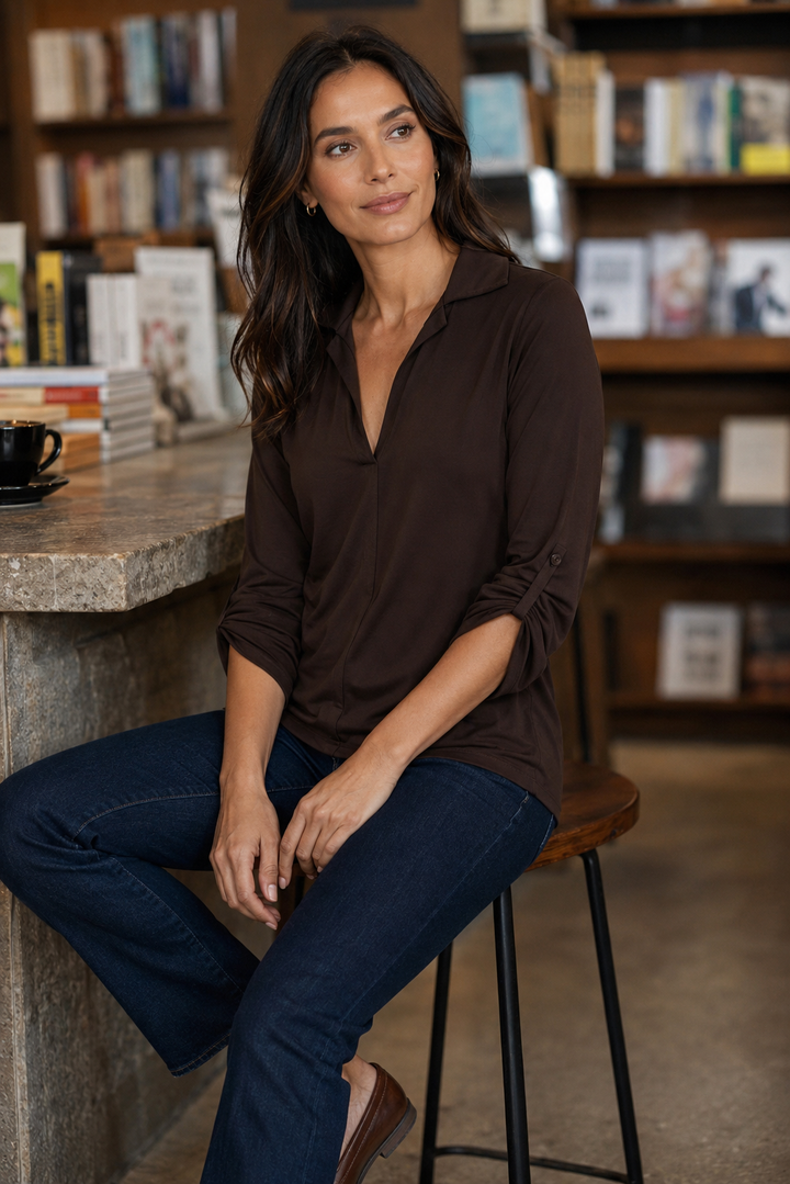 Spike V Neck Soft Collar Luxe Blouse