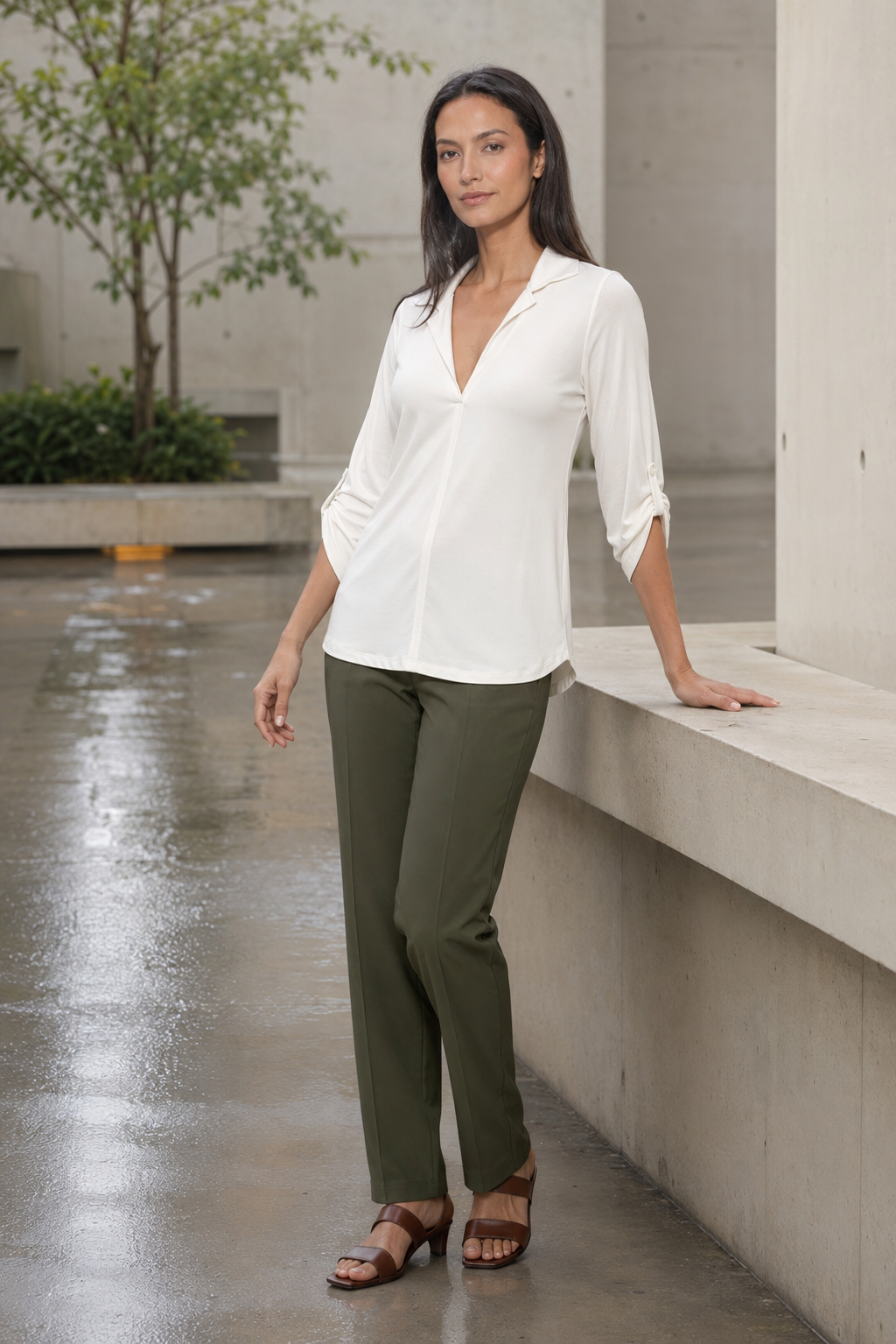 Spike V Neck Soft Collar Luxe Blouse