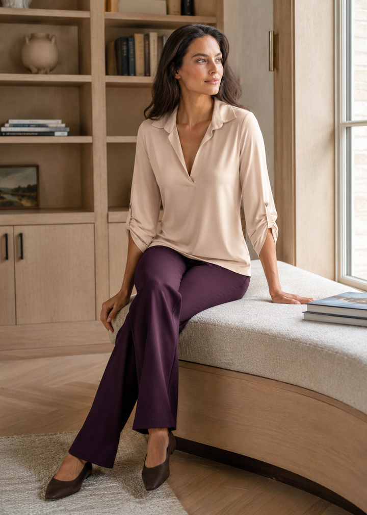 Spike V Neck Soft Collar Luxe Blouse