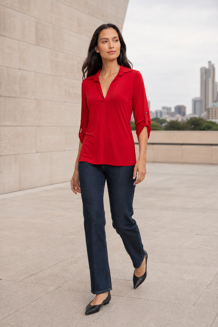 Spike V Neck Soft Collar Luxe Blouse