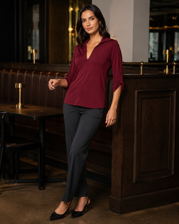 Spike V Neck Soft Collar Luxe Blouse