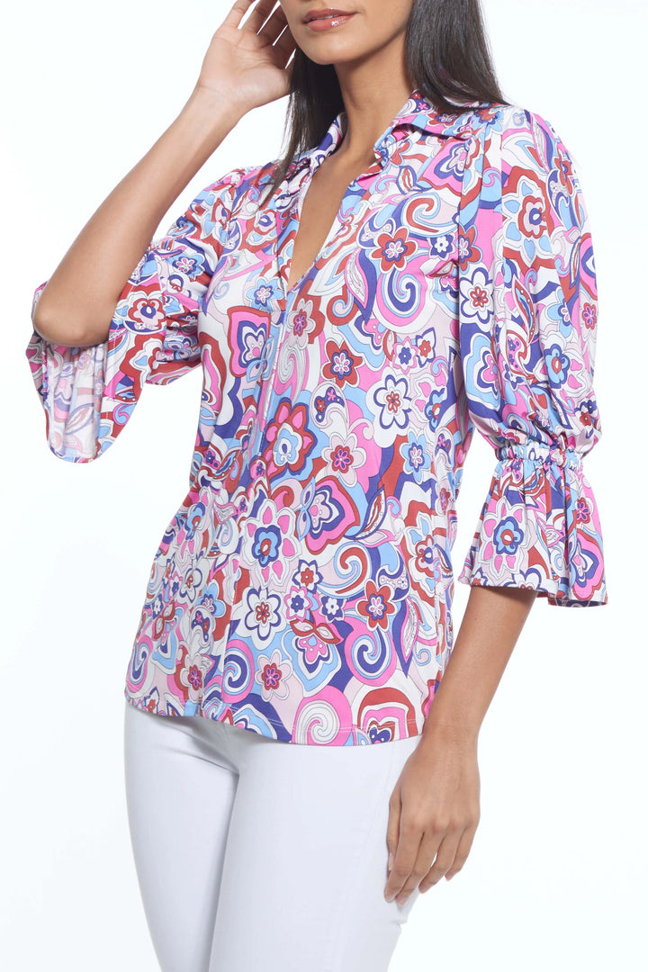 Oro Ruffled Sleeve Signature Print Top