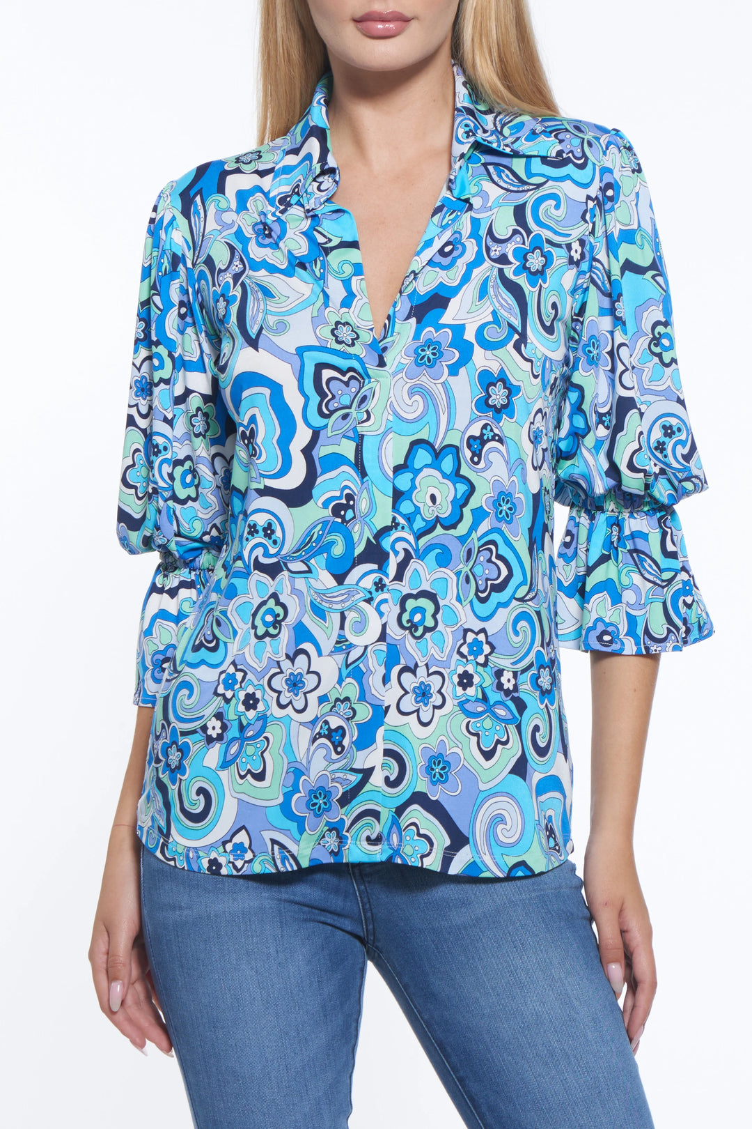 Oro Ruffled Sleeve Signature Print Top