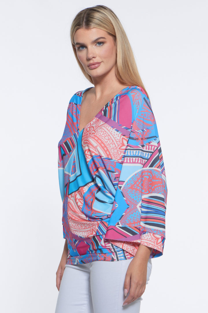 Edi Pop Print Kimono Sleeve V-Neck Top