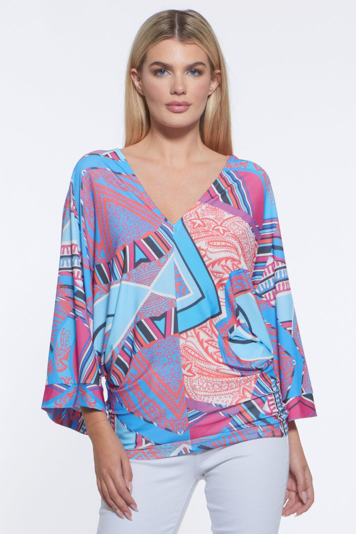 Edi Pop Print Kimono Sleeve V-Neck Top