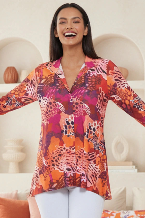Larry Collared V Neck Printed Blouse - Wild | Julian Chang