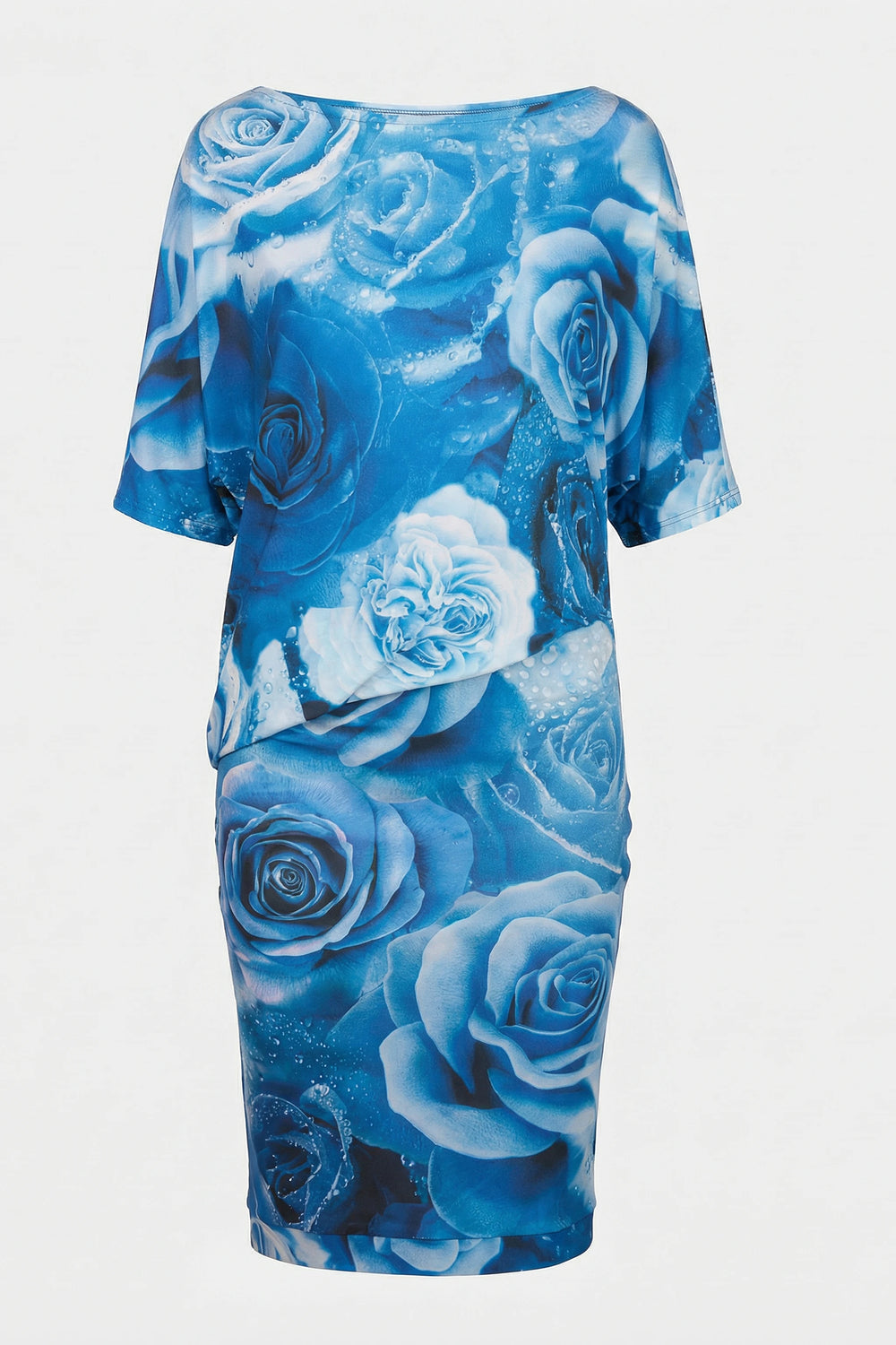 Mirtha Dress Porto Print front view blue floral off shoulder dress