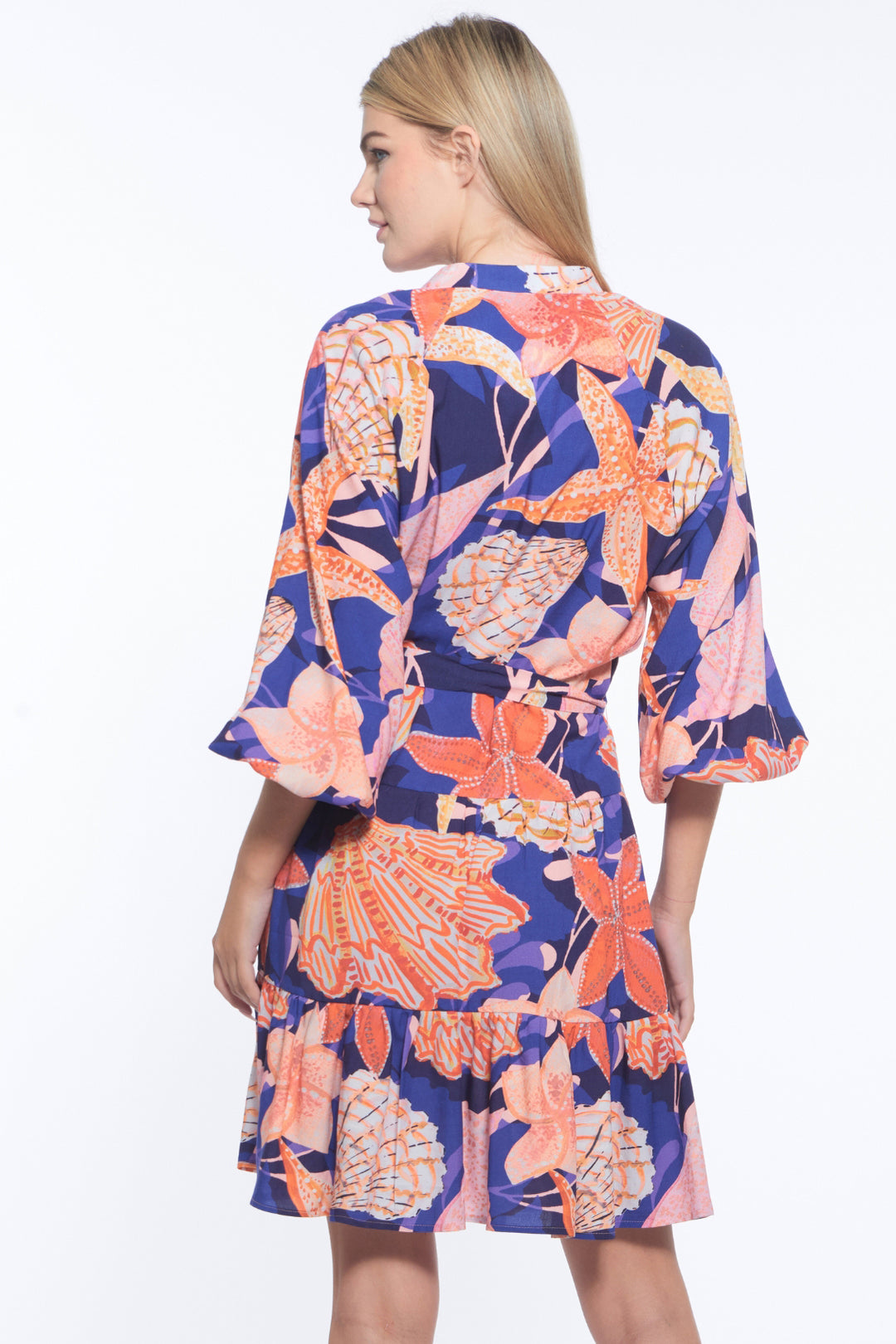 Flor Tie Waist V Neck Shirt Dress