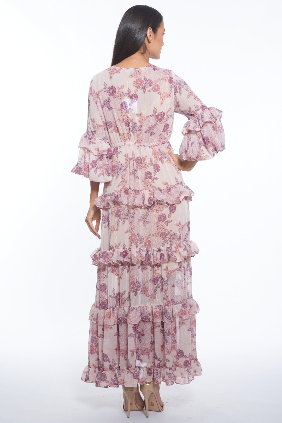 Lona Tiered Floral V-Neck Maxi Dress